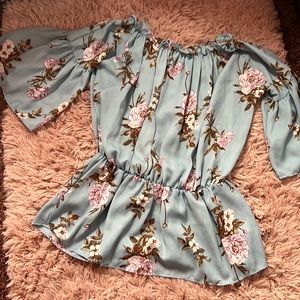 Baby blue Floral Blouse